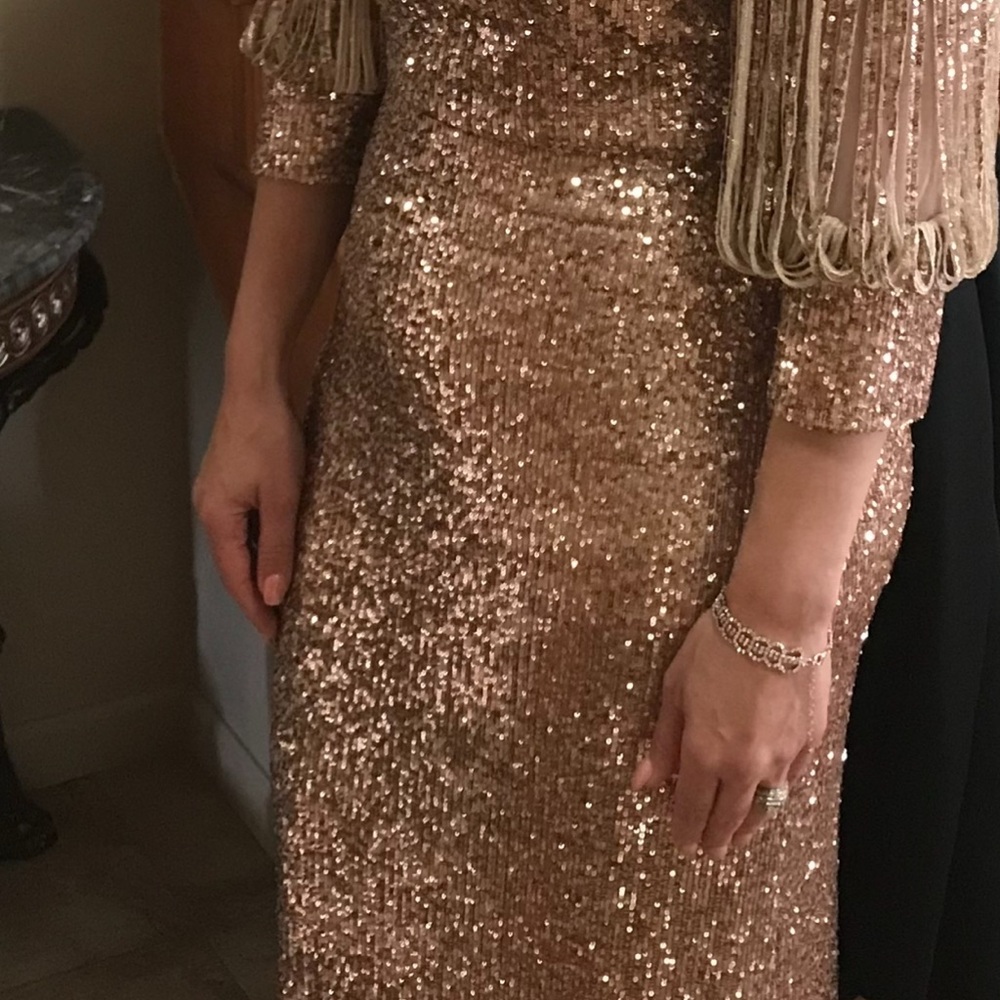 Gold Sequin Embellished Gown with Bishop Sleeves